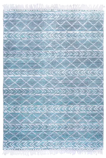 Oslo K4 Püsküllü Pamuk El Dokuma Yıkanabilir Kilim Mavi